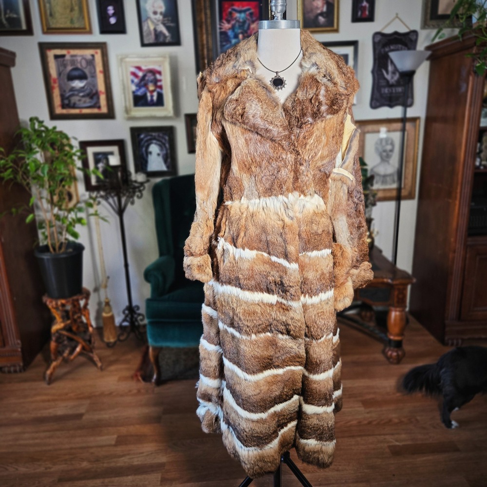 Red Fox Fur Coat FOR PARTS Vintage 70s Striped Long Jacket Scrap Repair Craft
